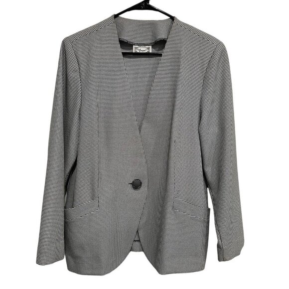Vintage Troyne Houndstooth Pattern Blazer Black White Single Button Size Medium - Picture 1 of 8